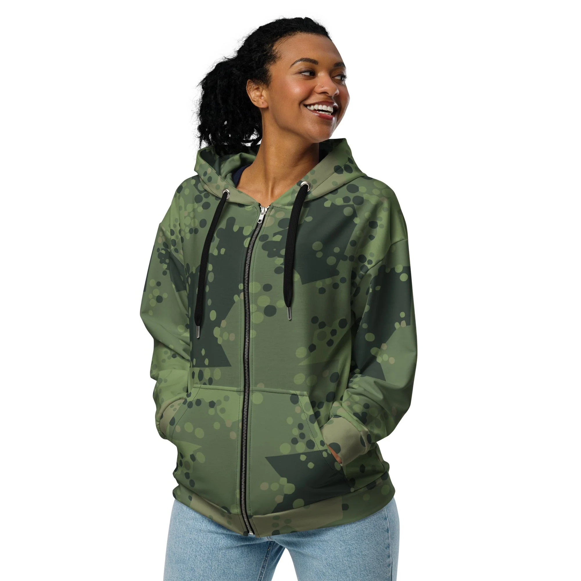 Swedish Barracuda Woodland CAMO Unisex Zip Hoodie - Image 8