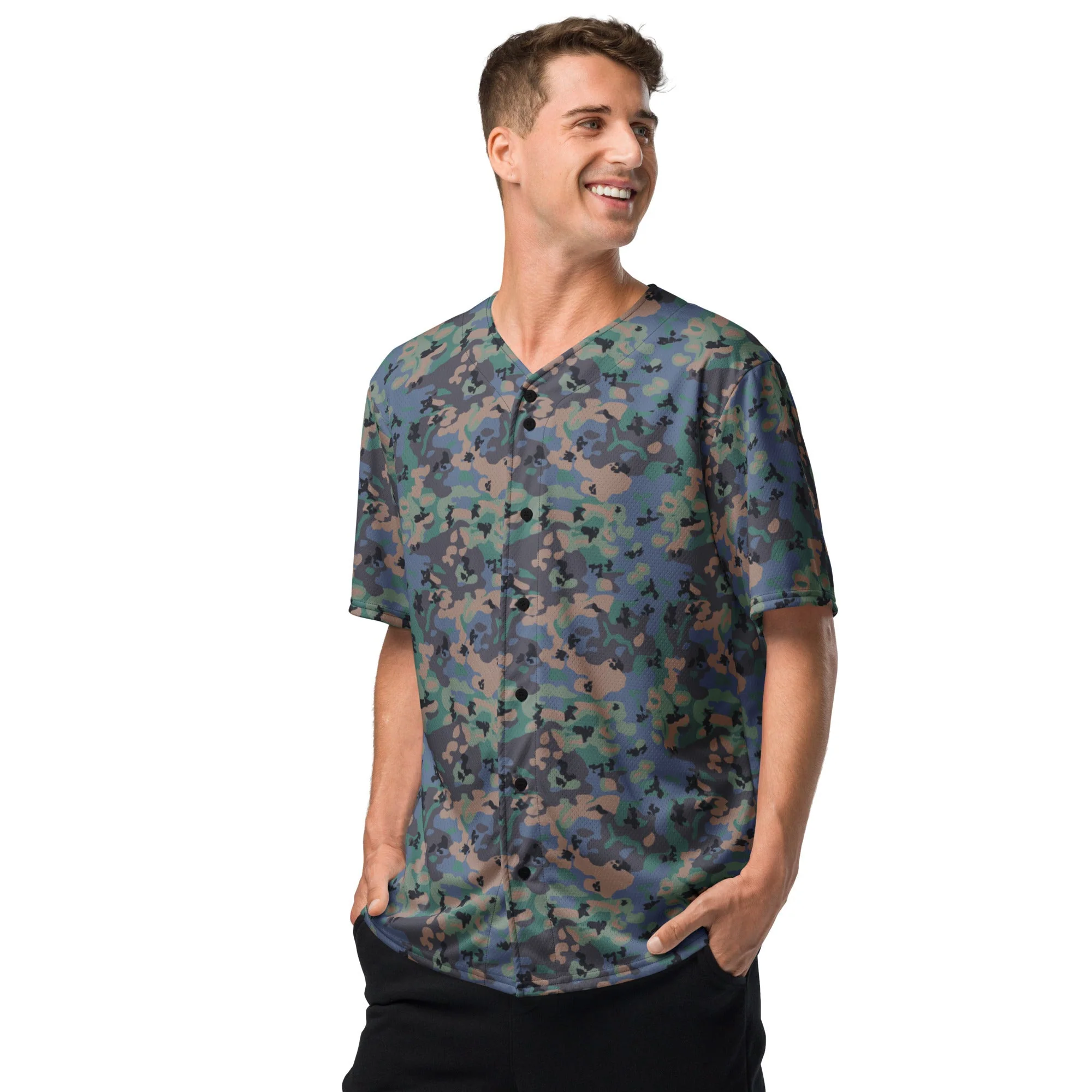 Swedish Experimental CAMO Unisex Baseball Jersey - Image 9