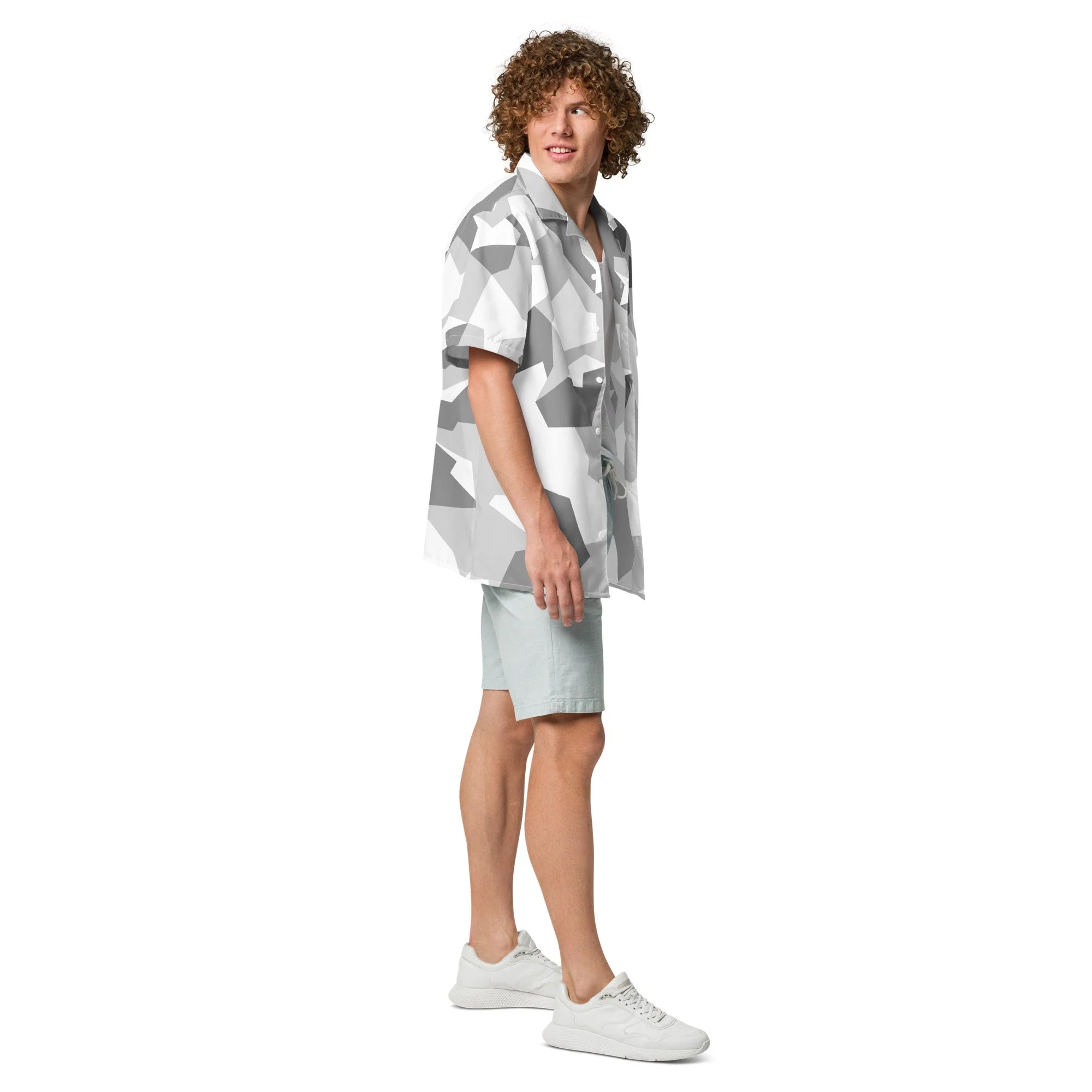 Swedish M90 Snow CAMO Unisex Short-Sleeve Button Shirt - Image 6