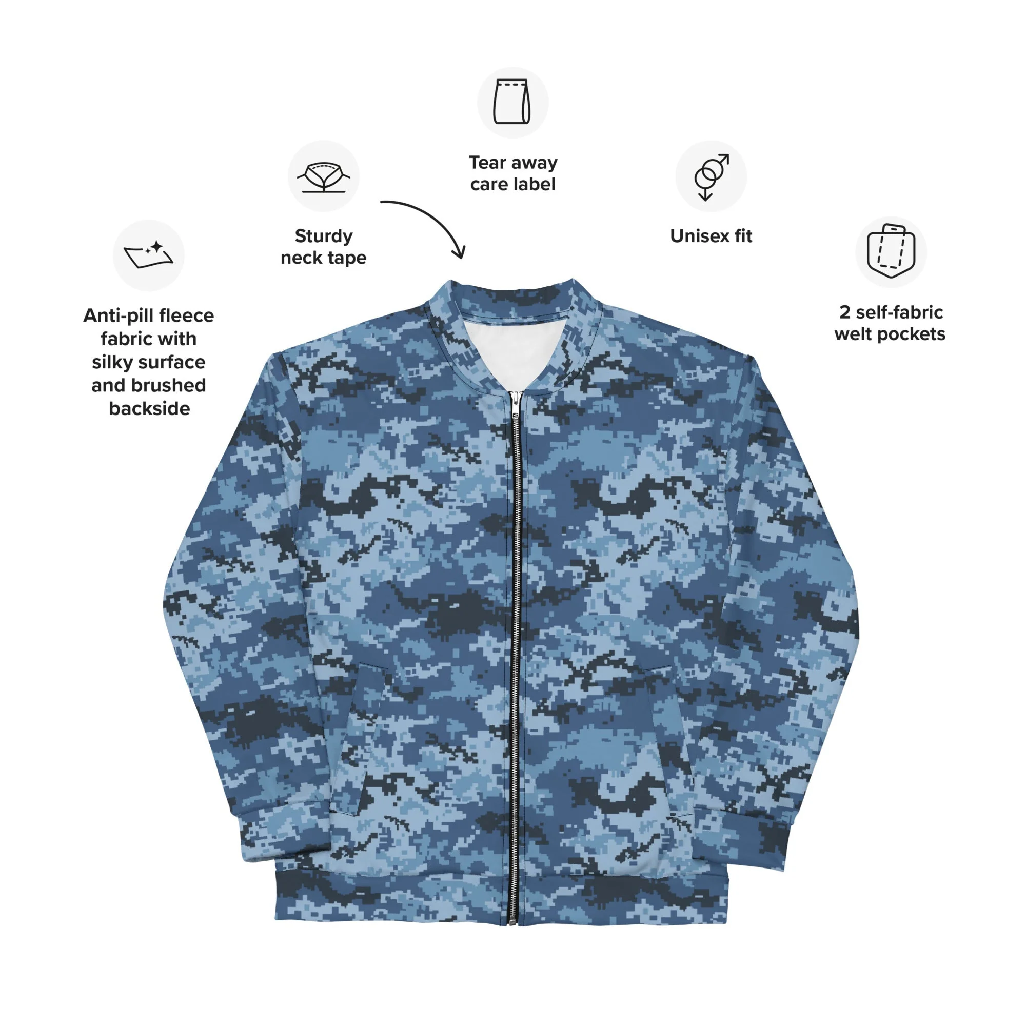 Ukrainian MM14 Navy CAMO Unisex Bomber Jacket - Image 4